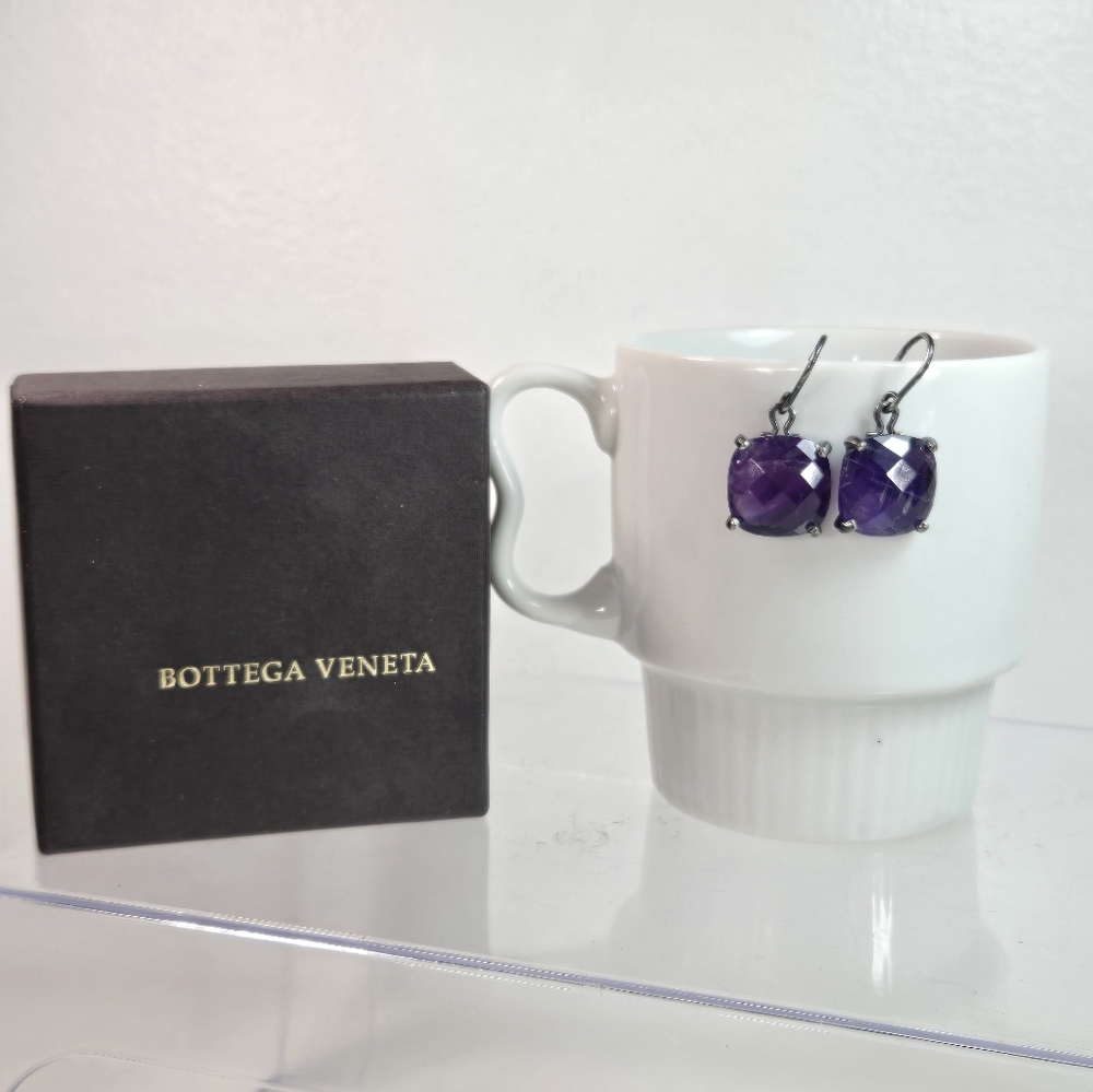Bottega Veneta Oxidized Silver & Amethyest Dangle Drop Earrings